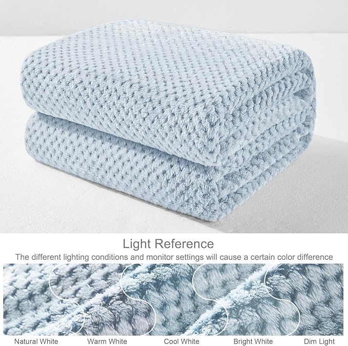 Exclusivo Mezcla Fleece Throw Blanket Extra Large, Super Soft and Warm Blankets for Couch, Sofa and Bed Waffle Textured, Cozy, Fuzzy and Lightweight (Mixed Slate Blue, 50x70 Inches)