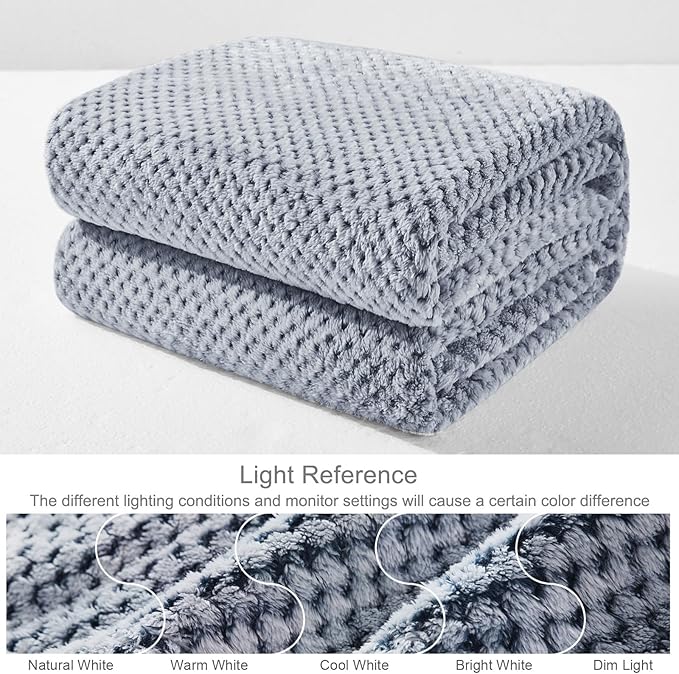 Exclusivo Mezcla Fleece Bed Blanket Queen Size, Super Soft and Warm Blankets for Couch, Sofa and Bed Waffle Textured, Cozy, Fuzzy and Lightweight (Mixed Navy Blue, 90x90 Inches)