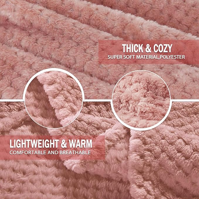 Exclusivo Mezcla Fleece Throw Blanket Extra Large, Super Soft and Warm Blankets for Couch, Sofa and Bed Waffle Textured, Cozy, Fuzzy and Lightweight (Dusty Pink, 50x70 Inches)