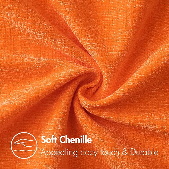MIULEE Pack of 2 Bright Orange Throw Pillow Covers 16x16 Inch Soft Chenille Pillow Covers for Sofa Living Room Couch Solid Dyed Cases