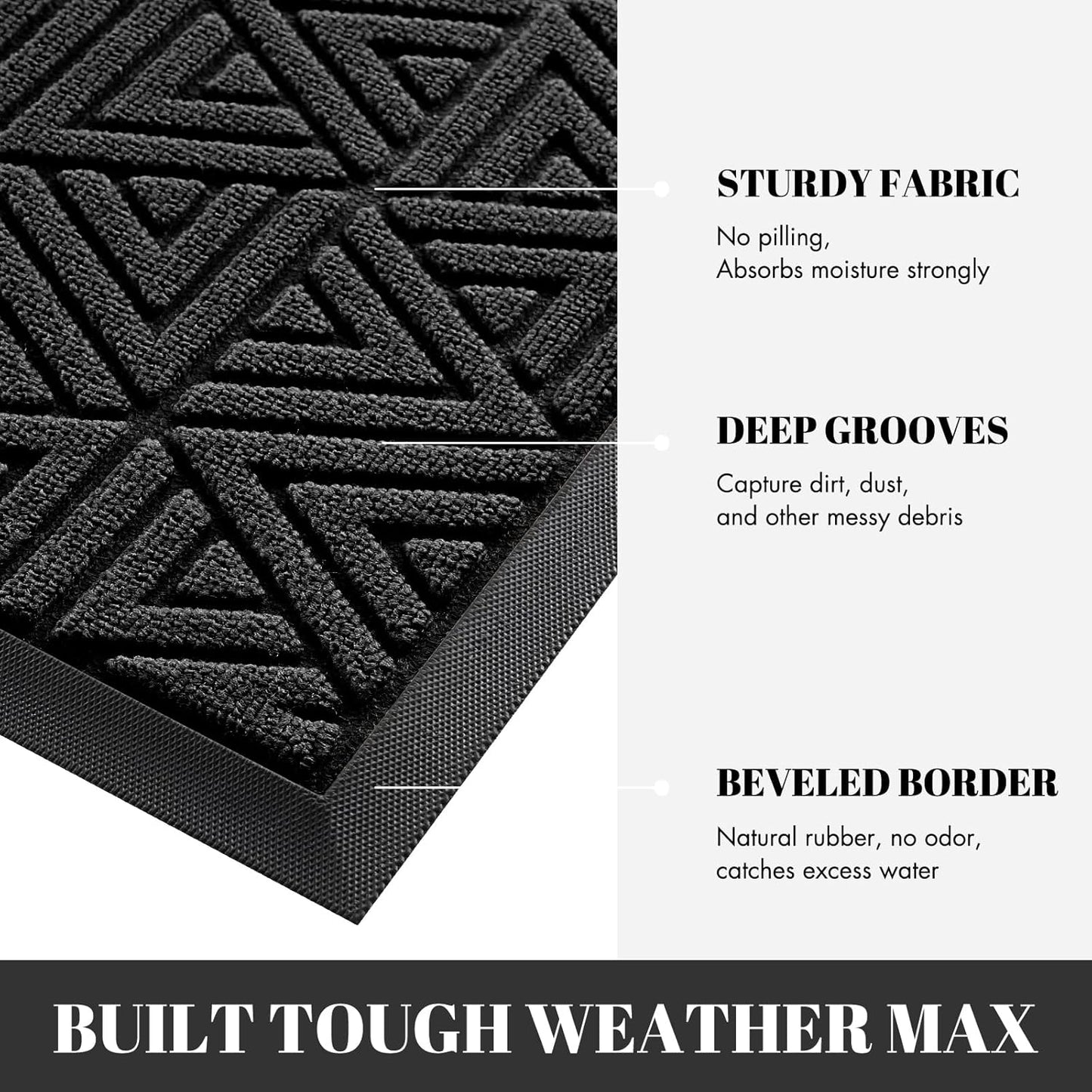 Yimobra Outdoor Mats for Front Door 29.5x17, All-Weather Waterproof Non-Slip Outdoor Door Mat Outside Eentrance, Garage/Patio Entryway Indoor Doormat, Easy Clean, Black