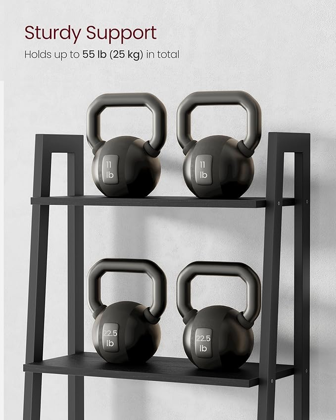 VASAGLE Ladder Shelf, 5-Tier Bookshelf, Storage Rack, Bookcase with Steel Frame, for Living Room, Home Office, Kitchen, Bedroom, Industrial Style, Ebony Black and Ink Black ULLS045B56