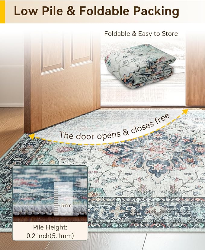 RELEANY Area Rugs 3'x10' Runner Rug Non Slip Washable for Kitchen Hallway Bedroom Beside Laundry Room Bathroom Rug, Floor Carpet, Green Navy Blue White Red Teal Colorful