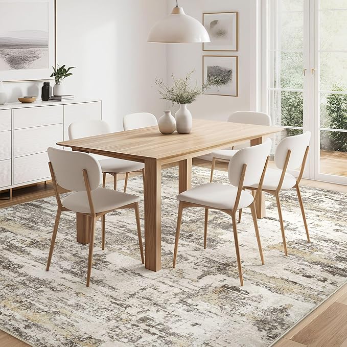 Area Rugs for Living Room: 4x6 Abstract Washable Rug Modern Neutral Large Soft Stain Resistant Non-Slip Backing Machine Table for Bedroom Dining Room Indoor Home Office Carpet - Gold Brown