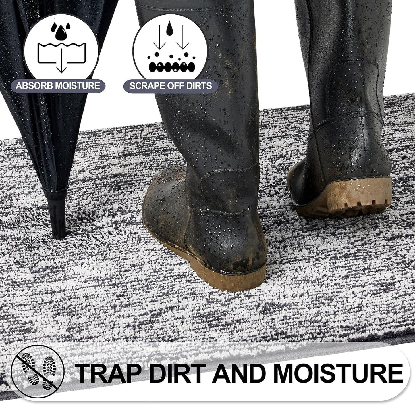 REFETONE Doormat, 36"x59", Indoor, Dark Grey - Absorbent, Non Slip, Machine Washable, Resist Dirt, Low-Profile Entry Rug for High-Traffic Areas