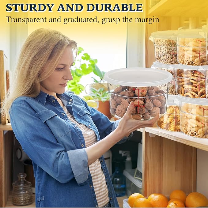 2 Pcs Dough Proofing Bucket with Lid, Round Food Storage Container 2 Qt Dough Bucket Clear Translucent Containers with Red Scale(White)