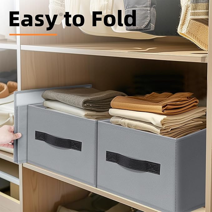 Criusia Large Blanket Storage Basket - 6 Pack Fabric Storage Bins for Closet Shelf, Storage Baskets for Clothes Toys, Home Organization Bins with Handles for Living Room, Nursery, Bedroom