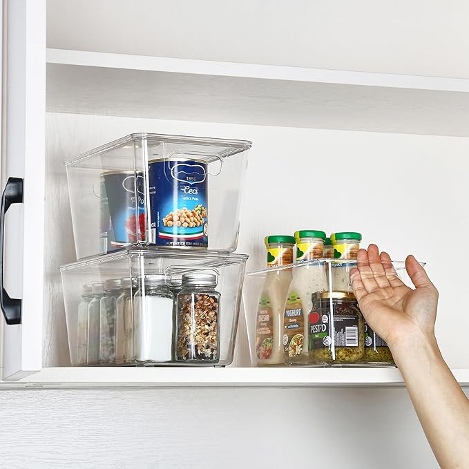 Vtopmart 12 Pack Clear Stackable Storage Bins with Lids, Medium Plastic Containers with Handle for Pantry Organizer and Storage,Perfect for Kitchen,Fridge,Cabinet, Closet,Bathroom Organization