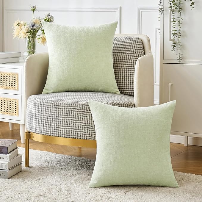 MIULEE Pack of 2 Spring Light Green Couch Throw Pillow Covers 20x20 Inch Soft Chenille Pillow Covers for Sofa Living Room Solid Dyed Pillow Cases
