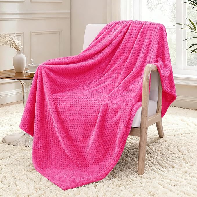 Exclusivo Mezcla Fleece Throw Blanket Extra Large, Super Soft and Warm Blankets for Couch, Sofa and Bed Waffle Textured, Cozy, Fuzzy and Lightweight (Hot Pink, 50x70 Inches)