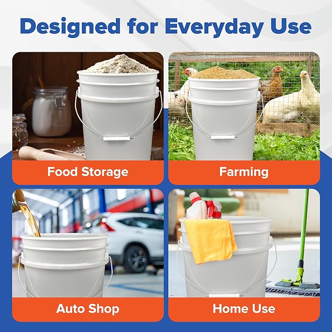ePackageSupply Premium 5 Gallon Food Grade Plastic Pail with Gamma Seal Lid | Made in USA | BPA-Free | Heavy-Duty 90 Mil | Airtight Stackable Container, 3 Count