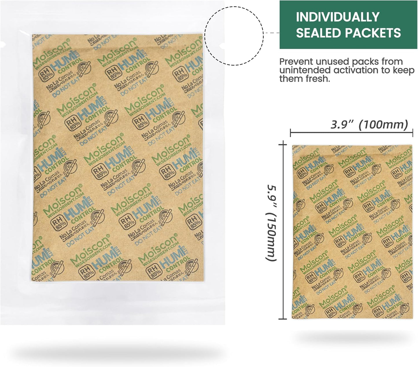 85% Two-Way Humidity Control Packs, 60 Gram 5 Pack for Storing 1 lb, Size 60 Seasoning Packets Moisture Control Packets Individually Wrapped, Humidifier Packs for Season Wood Humidifier Boxes