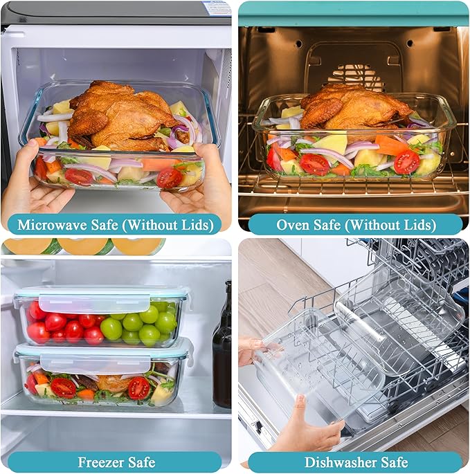 GEHE 9.8 Cup / 78 Oz Large Glass Food Storage Containers with Lids, 2 Pack Glass Meal Prep Containers Set with Airtight Locking Lids - Storing Food, Baking, Leakproof, Freezer, Microwave & Oven Safe