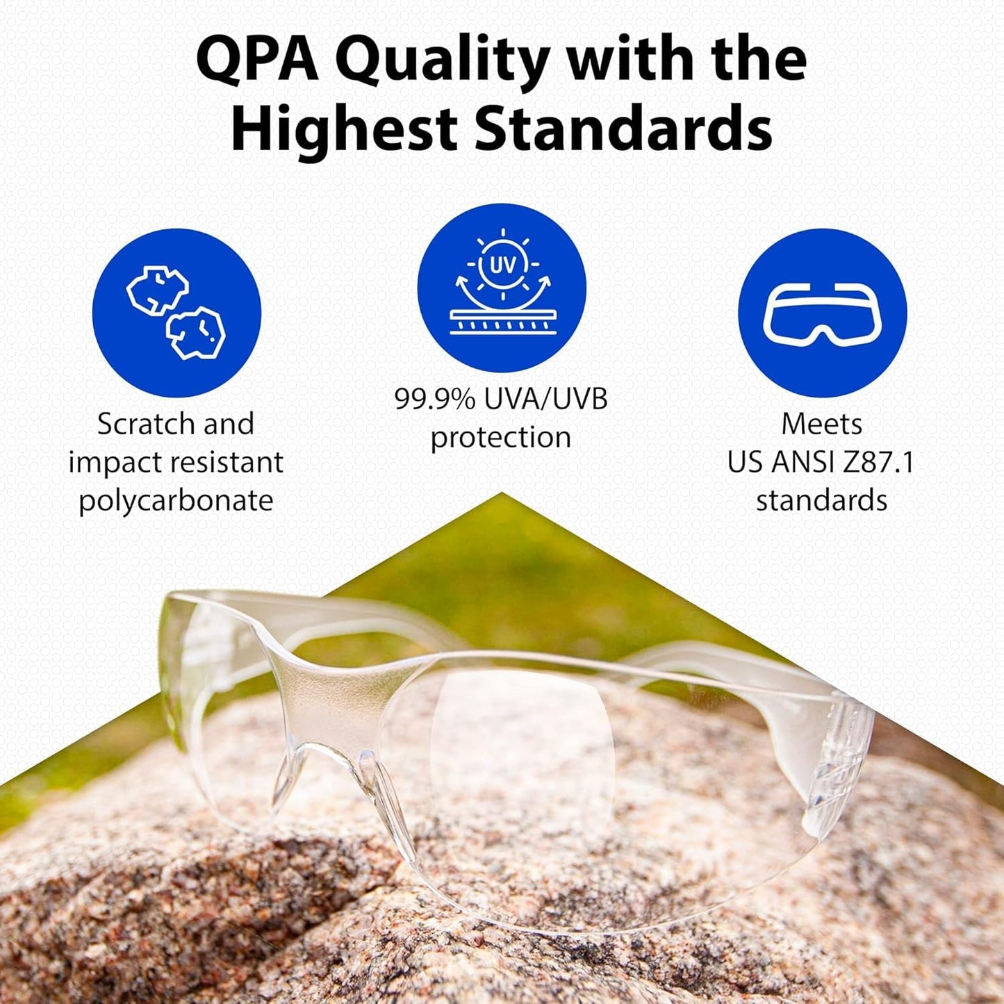 Quest Protective Apparel Safety Glasses for Men and Women - Anti Fog Safety Goggles for Shooting, Lab, or Construction – Polycarbonate Eye Protection [Clear & Pack of 144 Pairs]