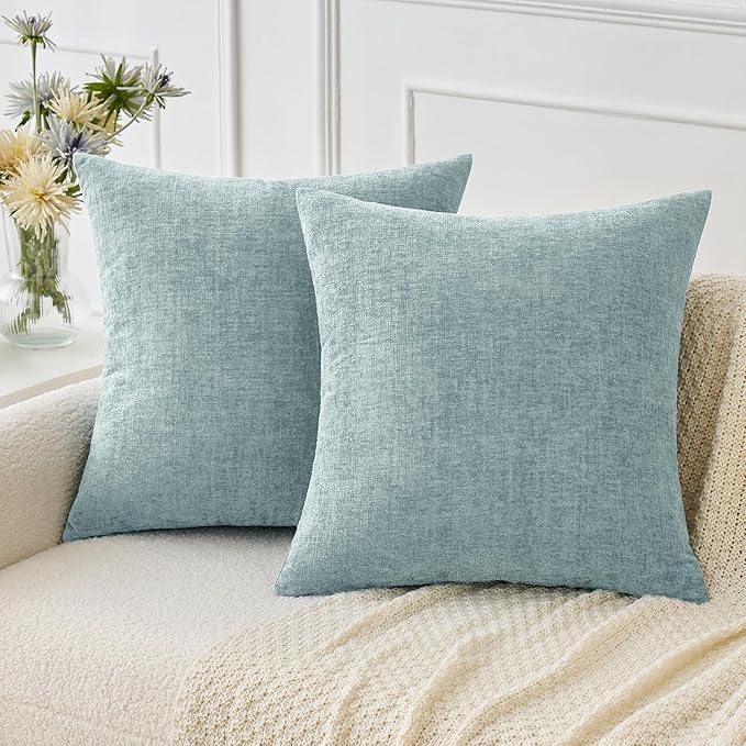 MIULEE Pack of 2 Light Blue Throw Pillow Covers 20x20 Inch Soft Chenille Pillow Covers for Sofa Living Room Spring Home Decor Couch Solid Dyed Cases