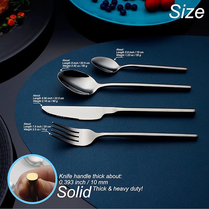 24 Piece Silverware Set For 6 Black Heavy duty 18/10 Stainless Steel Flatware Set Modern Design Knife/Fork/Spoon Mirror Polished Dishwasher Safe Cutlery Set with Gifts