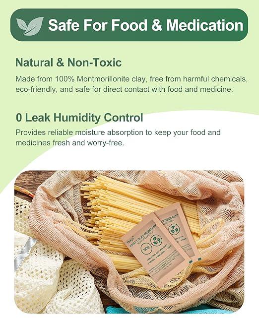 20 Gram (20 Pack) Kraft Clay Desiccants Packs, Premium Food Grade Desiccant - Rechargeable Moisture Absorbers for Food Storage, Electronics, 3D Filament & Safes