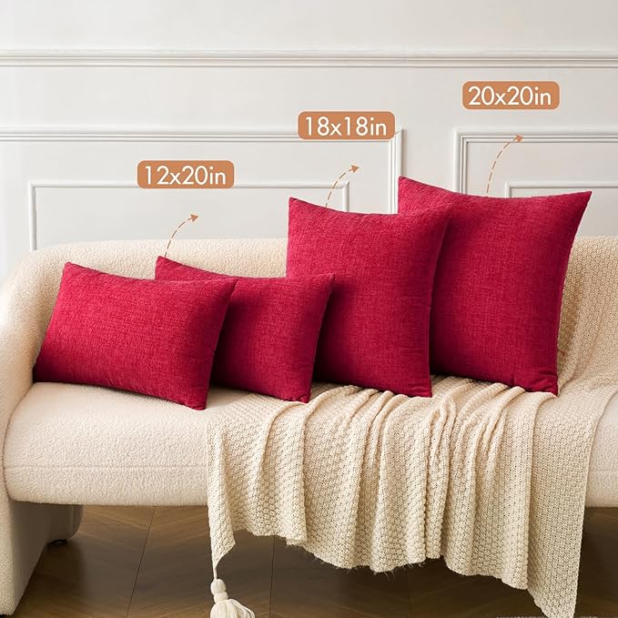 MIULEE Pack of 2 Christmas Red Couch Throw Pillow Covers 18x18 Inch Soft Cushion Covers for Sofa Living Room Solid Dyed Pillow Cases