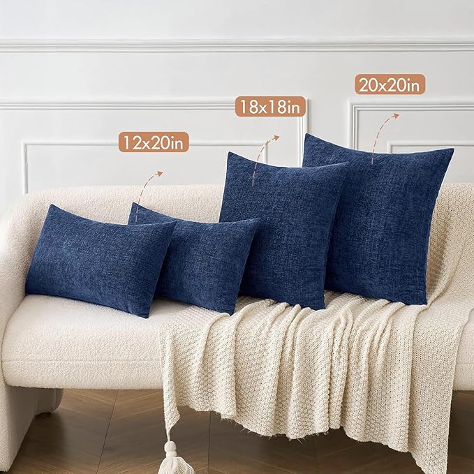MIULEE Pack of 2 Couch Throw Pillow Covers 20x20 Inch Spring Soft Navy Chenille Pillow Covers for Sofa Living Room Solid Dyed Pillow Cases