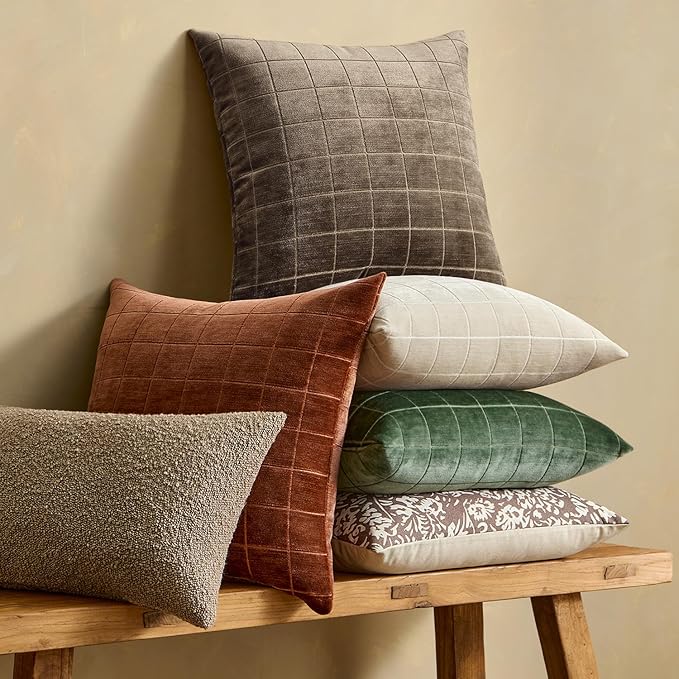 MIULEE Decorative Chenille Check Throw Pillow Covers Vintage Plaid Couch Pillows 18x18 Inch Set of 2 Neutral Boho Farmhouse Cushion Covers Modern Home Decor for Sofa Bed Living Room Burnt Orange