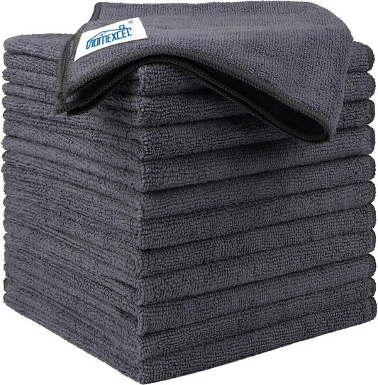 HOMEXCEL Microfiber Cleaning Cloth 12 Pack, 12.5 x 12.5 inch Microfiber Towels for Cars, Ultra Absorbent Washing Cloth, Lint Free Streak Free Cleaning Rags for Car, Kitchen, and Window (Grey)