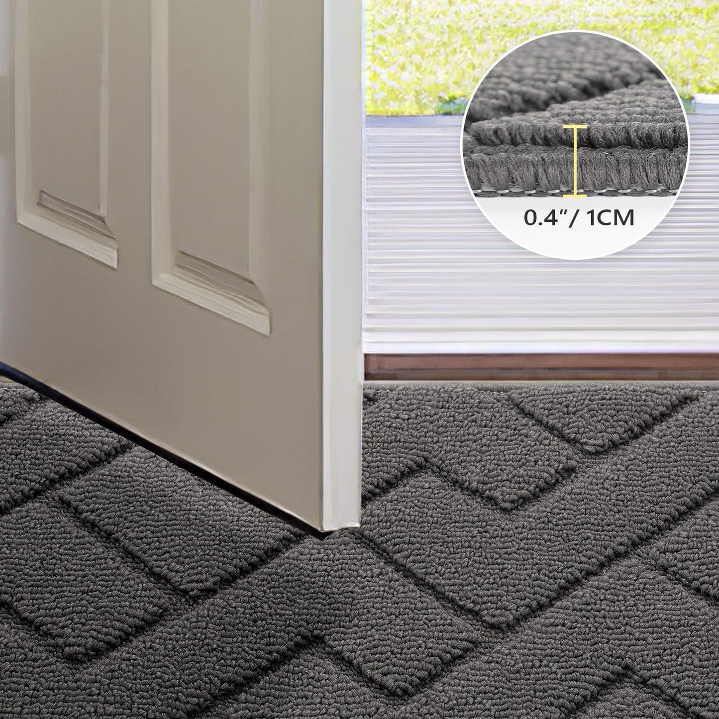 hicorfe Front Door Mat Outside Entrance,32"x40" Absorbent Muddy Dirt Resist Welcome Door Mats Outdoor Indoor,Stain and Fade Resistant,Non Slip Backing Entry Mat Doormat for Entryway(Grey)
