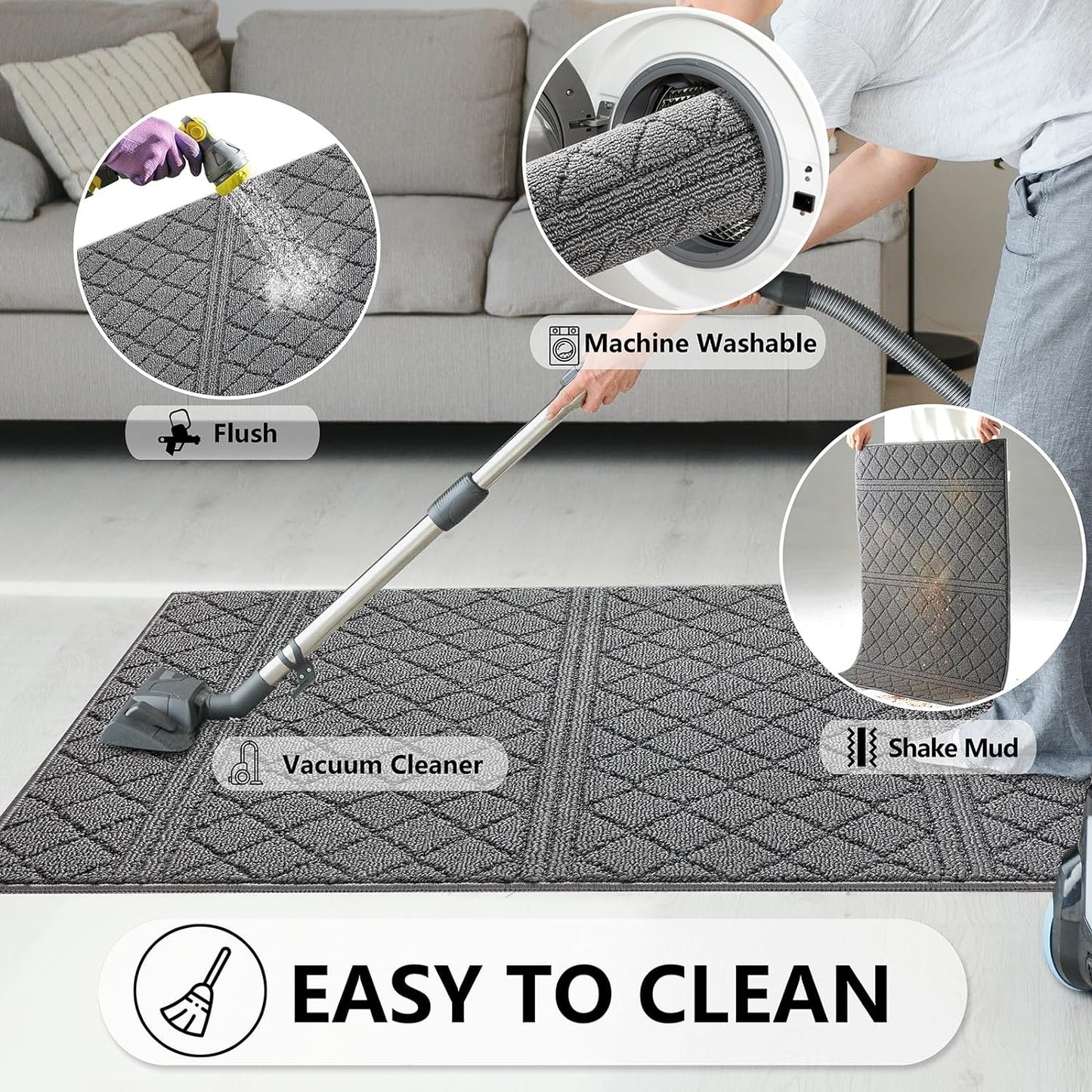 REFETONE Indoor Doormat, Front Back Door Mat 24"x36" Absorbent Rubber Backing Non Slip Door Mats, Low-Profile Resist Dirt Entrance Rugs, Machine Washable Door Rug Inside Floor Mat for Entryway, Grey