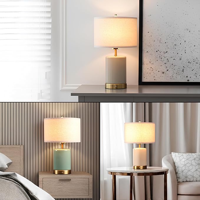 O’Bright Dune - Battery Powered Table Lamp, Rechargeable Cordless Ceramic Lamp, Full-Size 19.5 Inch Height, Dimmable, Smart Safety Protection, Type-C Fast Charging, LED Bulb Included, Sage Green