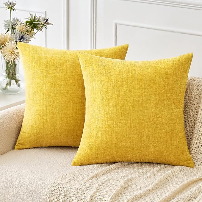 MIULEE Pack of 2 Couch Throw Pillow Covers 20x20 Inch Soft Yellow Chenille Pillow Covers for Sofa Living Room Spring Home Decor Couch Solid Dyed Cases