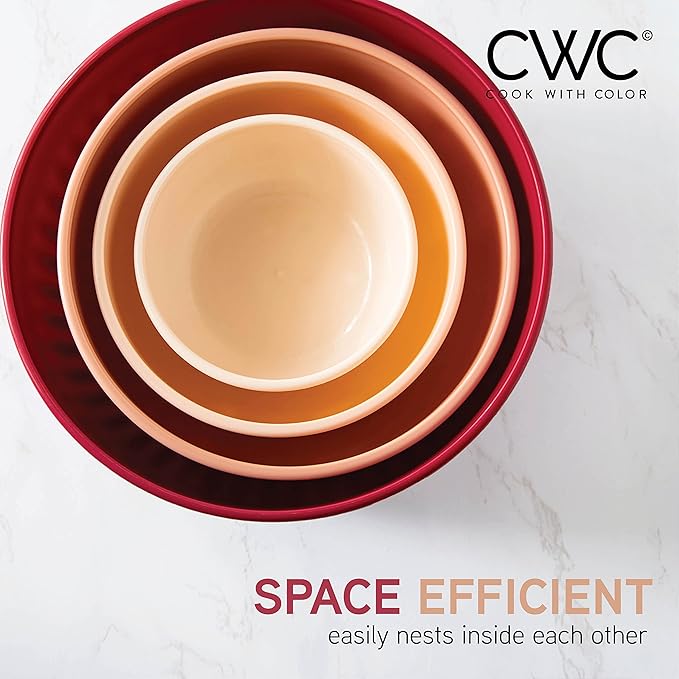 COOK WITH COLOR Prep Bowls with Lids- Wide and Deep Nesting Plastic Small Mixing Bowl Set with Lids, 8 Piece Set - Deep Bowls, Rose