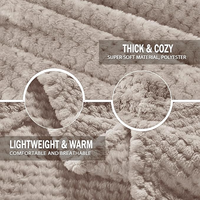 Exclusivo Mezcla Fleece Throw Blanket Extra Large, Super Soft and Warm Blankets for Couch, Sofa and Bed Waffle Textured, Cozy, Fuzzy and Lightweight (Tan, 50x70 Inches)
