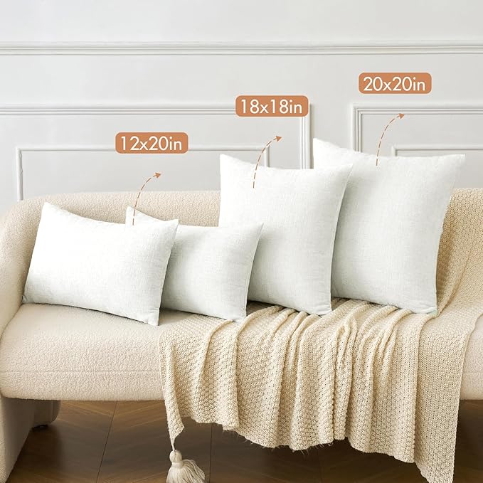 MIULEE Pack of 2 Christmas Couch Throw Pillow Covers 18x18 Inch Soft White Chenille Pillow Covers for Sofa Living Room Solid Dyed Pillow Cases