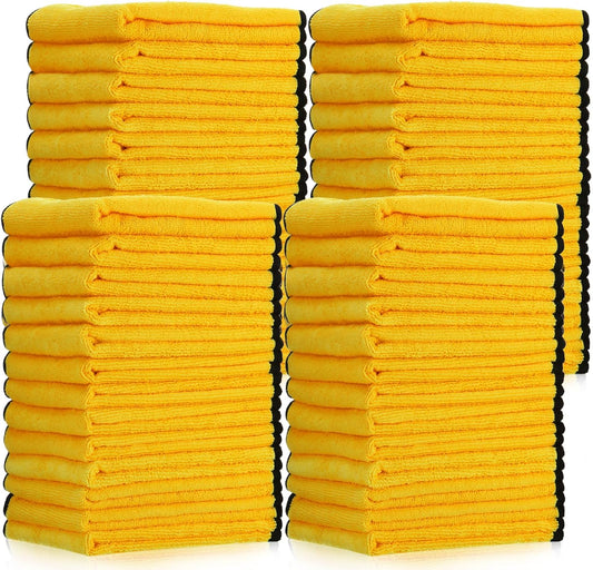 Tallew 50 Pcs Microfiber Towels 16 Inch x 16 Inch Microfiber Cloth Car Drying Towels for Cars Washing Polishing Office Windows Cleaning Household Supplies (Yellow)