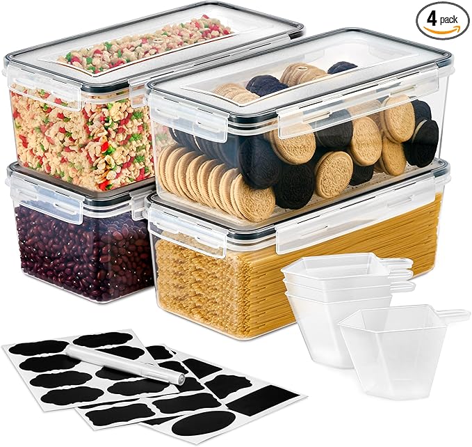 Sorbus Food Storage Containers - Pack of 4 - Air Tight, Four-Way Snap Lids Keeps Food Fresh - Store Cereal, Pasta, Flour, Nuts, Candy - Durable Plastic Kitchen Pantry Bins