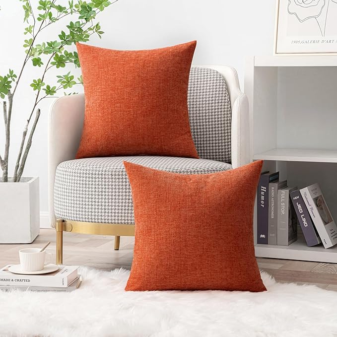 MIULEE Pack of 2 Rust Throw Pillow Covers 16x16 Inch Soft Chenille Pillow Covers for Sofa Living Room Couch Solid Dyed Cases