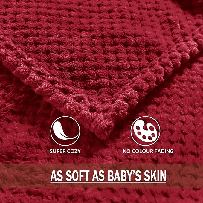 Exclusivo Mezcla Fleece Throw Blanket Extra Large, Super Soft and Warm Blankets for Couch, Sofa and Bed Waffle Textured, Cozy, Fuzzy and Lightweight (Deep Red, 50x70 Inches)