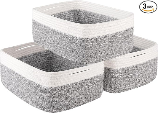 OIASKET Storage Baskets for Organizing 3 Pack, Woven Baskets for Shelves, Closet Organizer Bins Empty Gift Basket Toy Storage for Toys, Books, Towels, Clothes, 15"x11.42"x6.7", Grey