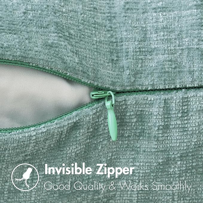 MIULEE Pack of 2 Couch Throw Pillow Covers 20x20 Inch Soft Aqua Green Chenille Pillow Covers for Sofa Living Room Spring Home Decor Couch Solid Dyed Cases