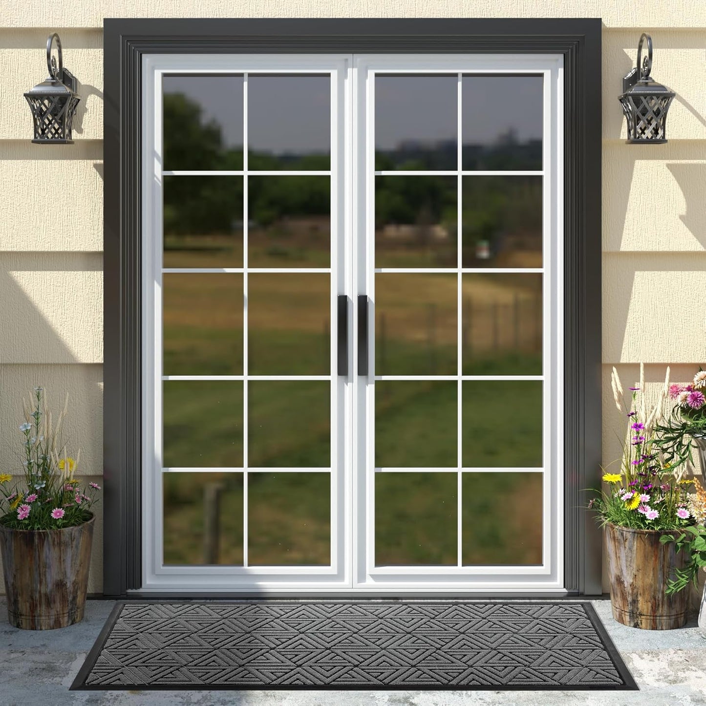 Yimobra Large Door Mat 47x24, All-Weather Waterproof Non-Slip Welcome Matt Outdoor, Heavy Duty Non Slip Doormat for Entryway for Patio and Garage Indoor, Easy Clean, Grey