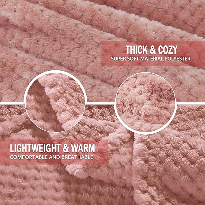 Exclusivo Mezcla Fleece Bed Blanket Twin Size, Super Soft and Warm Blankets for Couch, Sofa and Bed Waffle Textured, Cozy, Fuzzy and Lightweight (Dusty Pink, 60x80 inches)