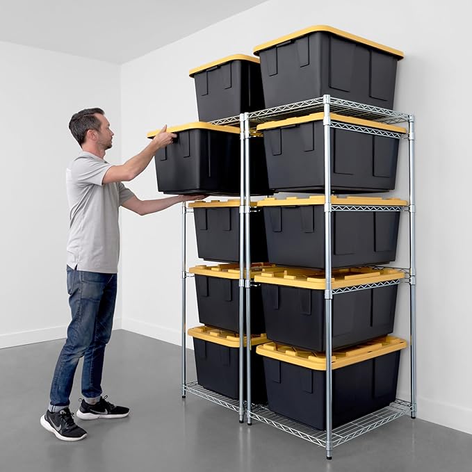 SafeRacks 2 Pack 5-Tier Steel Tote Rack - Maximize Space, Declutter, Organization, NSF Certified, Bin Storage for Garage, Pantry, Kitchen, Workspace, 5 Shelves, 31″ x 23″ x 68″, Zinc