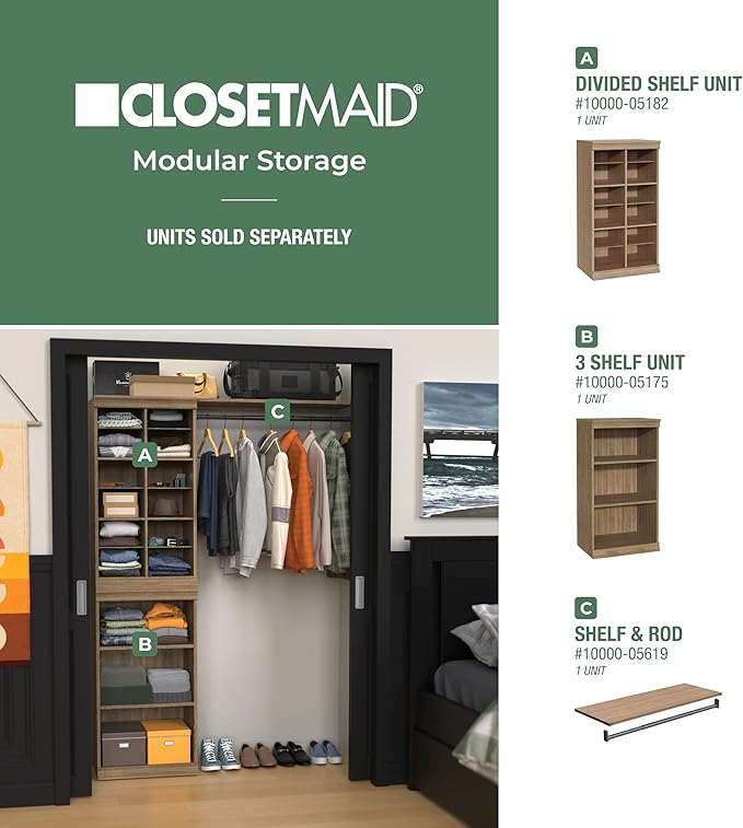 ClosetMaid Modular Storage Stackable 3-Shelf Unit, Sand
