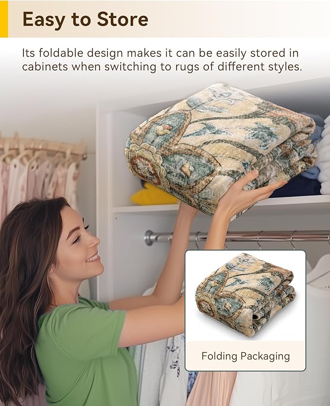 RELEANY Area Rugs 4ft Washable Non-Slip, Floral Vintage Distress Print Pattern Medallion Carpet for Living Room Bedroom Dining Room, Brick Red Rust Neutral Brown Burnt Orange