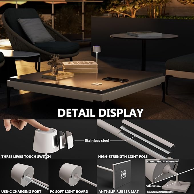 Timjorman Compact Cordless Table Lamp, Rechargeable LED Night Light, Dual Light Source (RGB Top & Warm Bottom), Touch Control & Timer, Metal Lamp for Bedroom & Kids Room (Greige 1PACK)