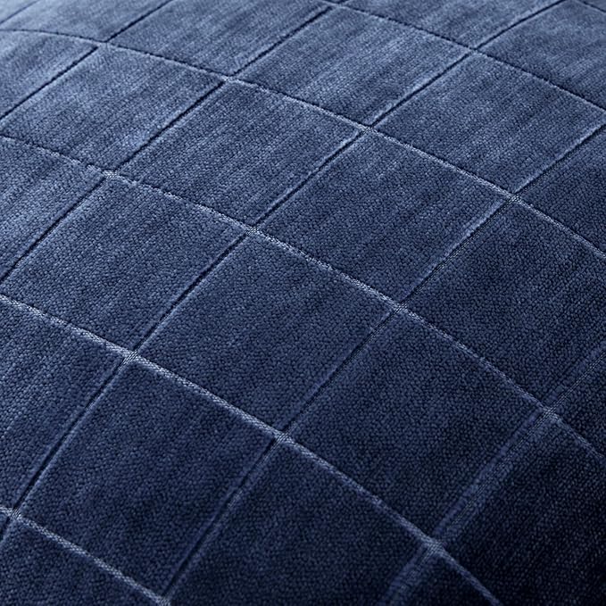 MIULEE Decorative Chenille Check Lumbar Throw Pillow Covers Vintage Plaid Couch Pillows 12x20 Inch Set of 2 Neutral Boho Cushion Covers Modern Home Coastal Decor for Sofa Bed Living Room Navy Blue