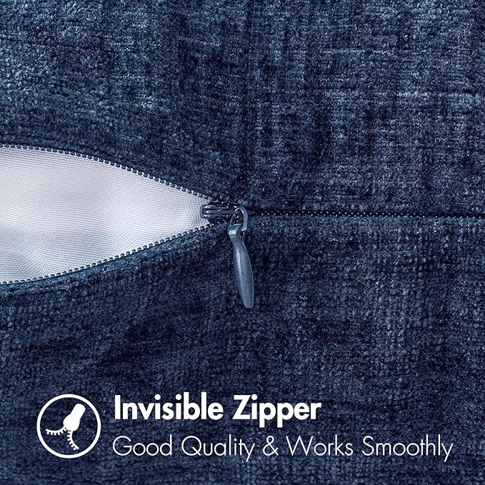 MIULEE Pack of 2 Couch Throw Pillow Covers 12x20 Inch Spring Soft Navy Chenille Pillow Covers for Sofa Living Room Solid Dyed Pillow Cases