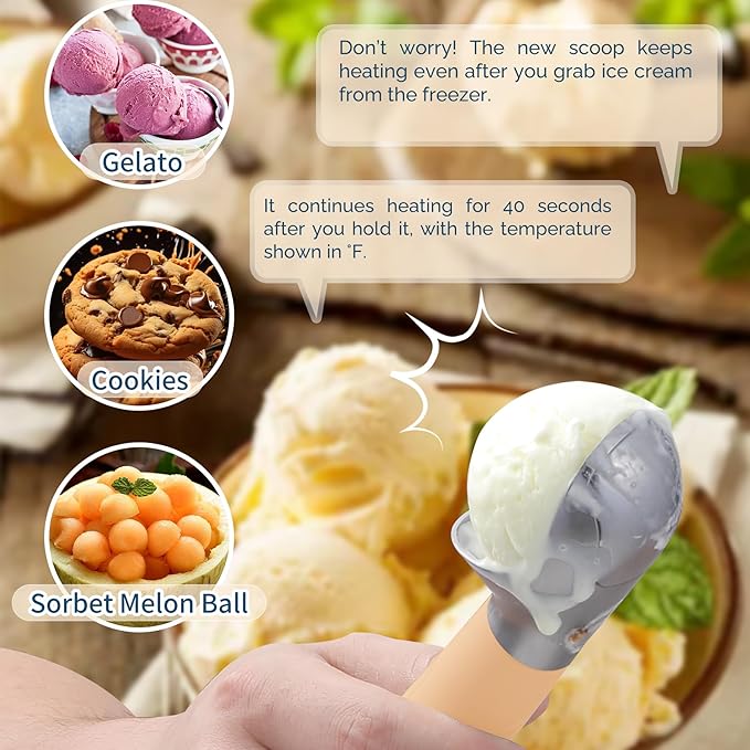 Heated Ice Cream Scoop Rechargeable, Electric Warming Ice Cream Scooper with LED Display, Heats to 158°F for Hard Ice Cream, Easy for Seniors & Kids, IP67 Waterproof (Butter Yellow, 2oz)