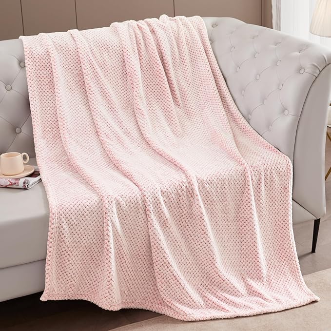 Exclusivo Mezcla Fleece Bed Blanket Queen Size, Super Soft and Warm Blankets for Couch, Sofa and Bed Waffle Textured, Cozy, Fuzzy and Lightweight (Mixed Pink, 90x90 Inches)