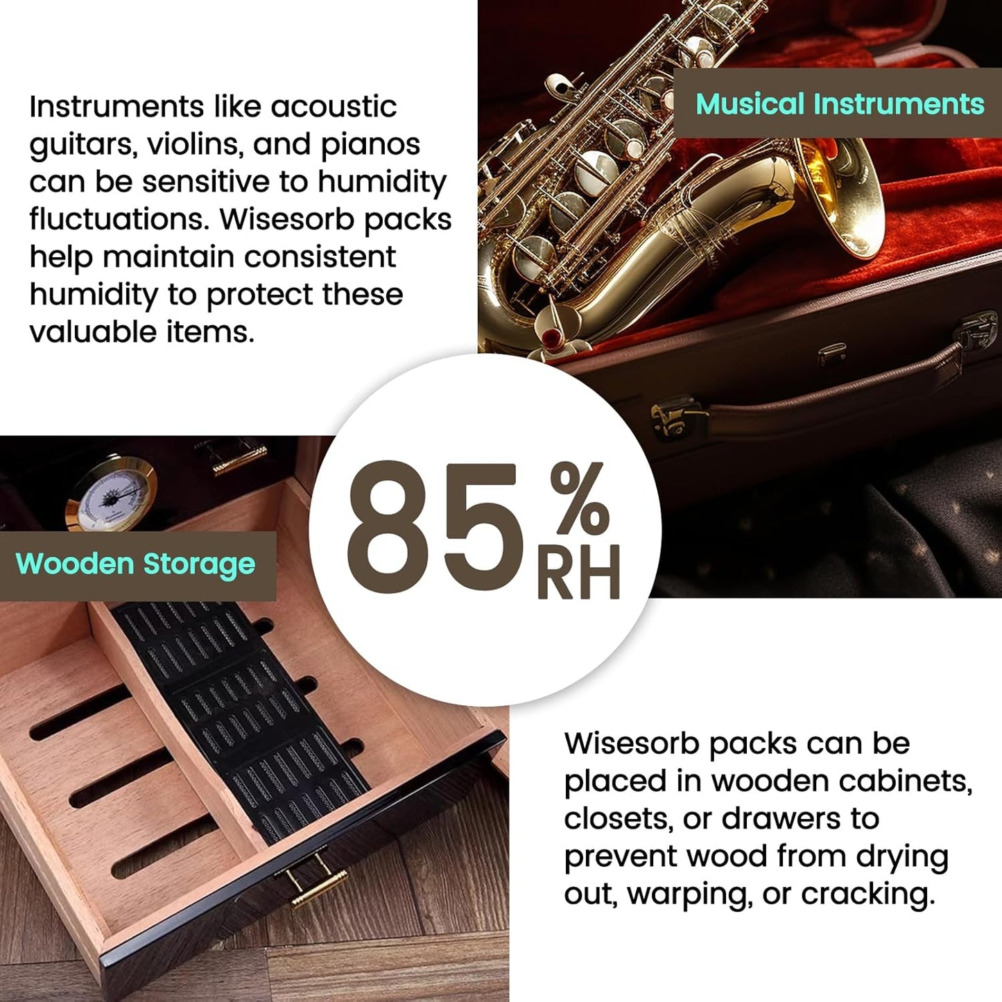 85% Two-Way Humidity Control Packs, 60 Gram 5 Pack for Storing 1 lb, Size 60 Seasoning Packets Moisture Control Packets Individually Wrapped, Humidifier Packs for Season Wood Humidifier Boxes