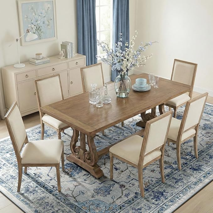 RELEANY Area Rugs 8'x10' Washable Non-Slip, Floral Vintage Distress Print Pattern Medallion Carpet for Living Room Bedroom Dining Room, Light Blue Navy Beige Gray White